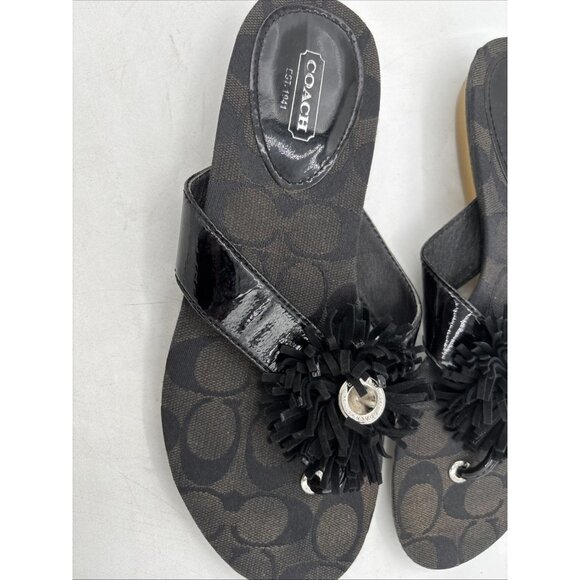Coach black flat sandals with flower - womens 7.5 - Picture 3 of 7